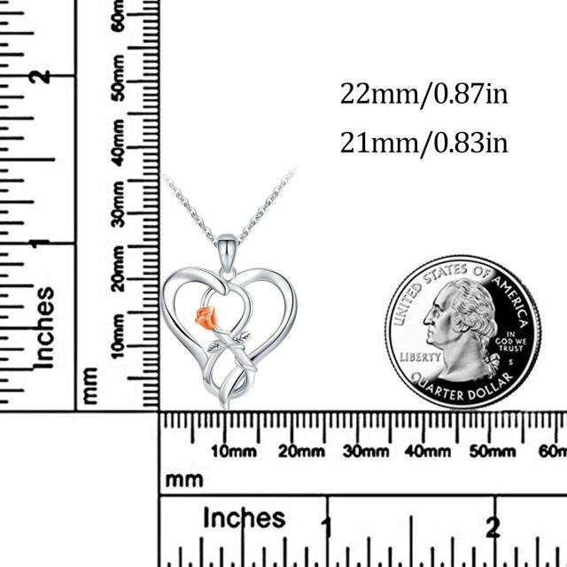 Sterling Silver Two-tone Rose & Heart Pendant Necklace-3
