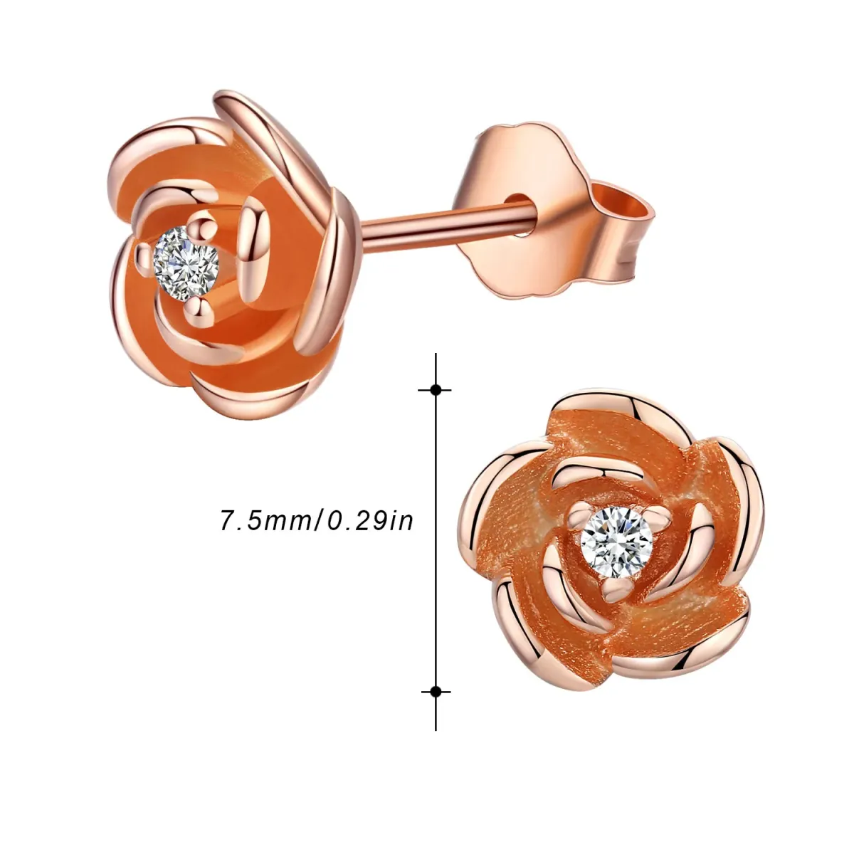 Sterling Silver with Rose Gold Plated Circular Shaped Cubic Zirconia Rose Stud Earrings-4