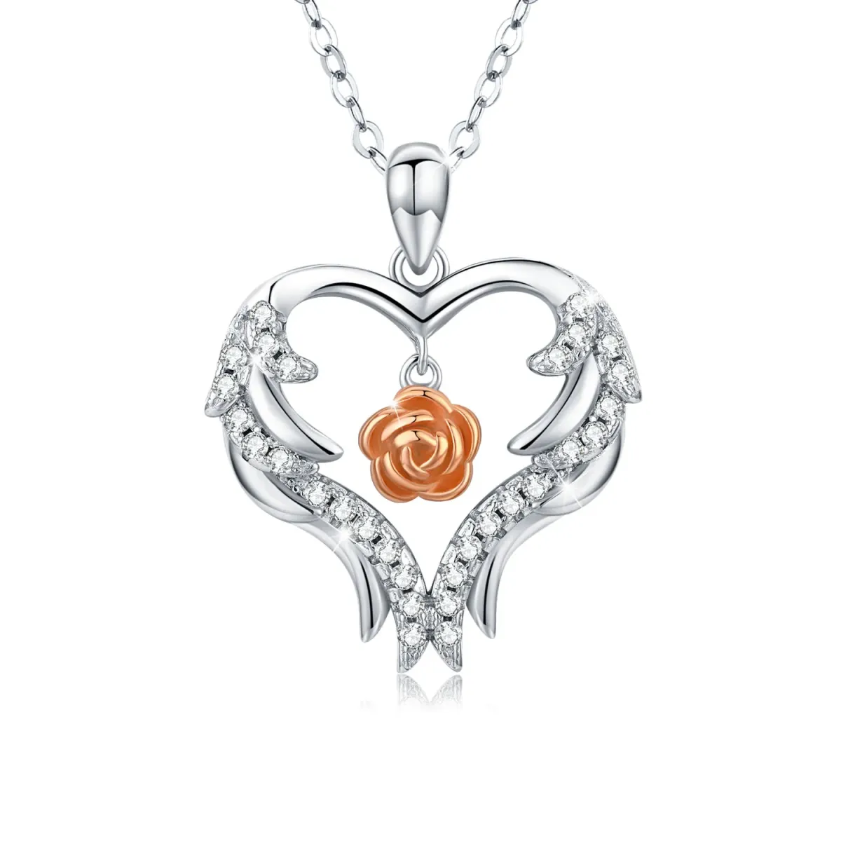 Collier avec pendentif ailes d'ange en argent sterling et oxyde de zirconium de forme circulaire-1