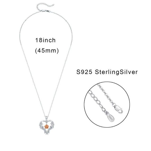 Sterling Silver Circular Shaped Cubic Zirconia Angel Wings Pendant Necklace-5