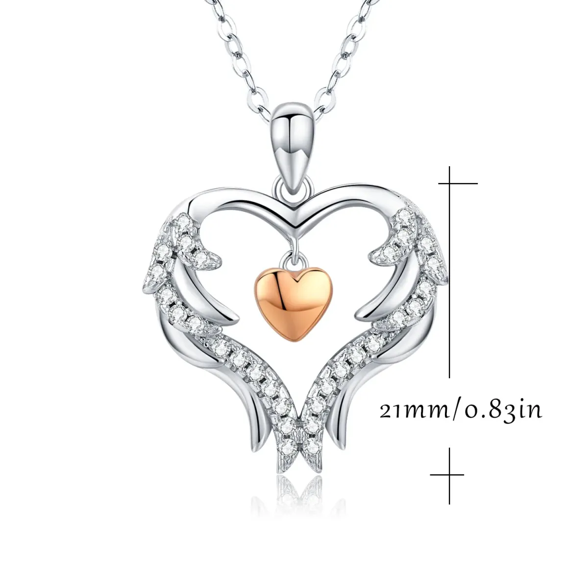 Sterling Silver Two-tone Circular Shaped Cubic Zirconia Heart Pendant Necklace-5