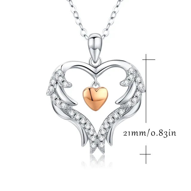 Sterling Silver Two-tone Circular Shaped Cubic Zirconia Heart Pendant Necklace-4