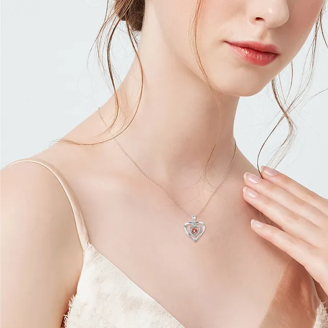 Collier en argent sterling avec pendentif rose et cœur en zircon cubique de forme circulai-1