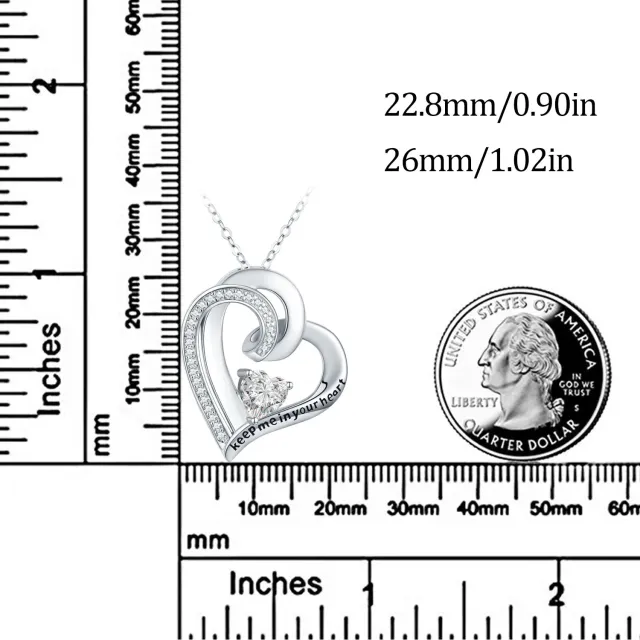 Sterling Silver Heart Shaped Zircon Heart Pendant Necklace with Engraved Word-2