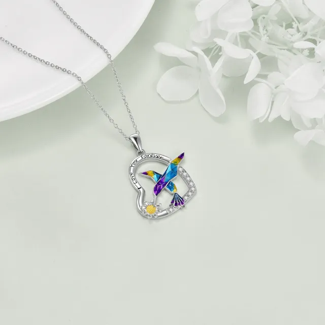 Collier en argent sterling avec pendentif colibri, tournesol et coeur en zircon avec mot g-2