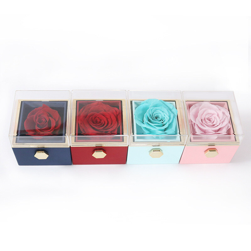 Rotatable Rose Jewelry Box for Necklaces and Rings 5 Colors-10