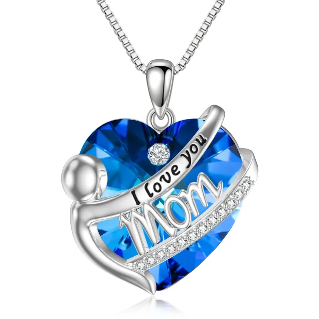 Sterling Silver Heart Crystal Pendant Necklace with Engraved Word-0