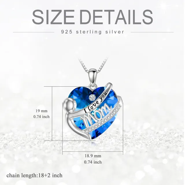 Sterling Silver Heart Crystal Pendant Necklace with Engraved Word-4
