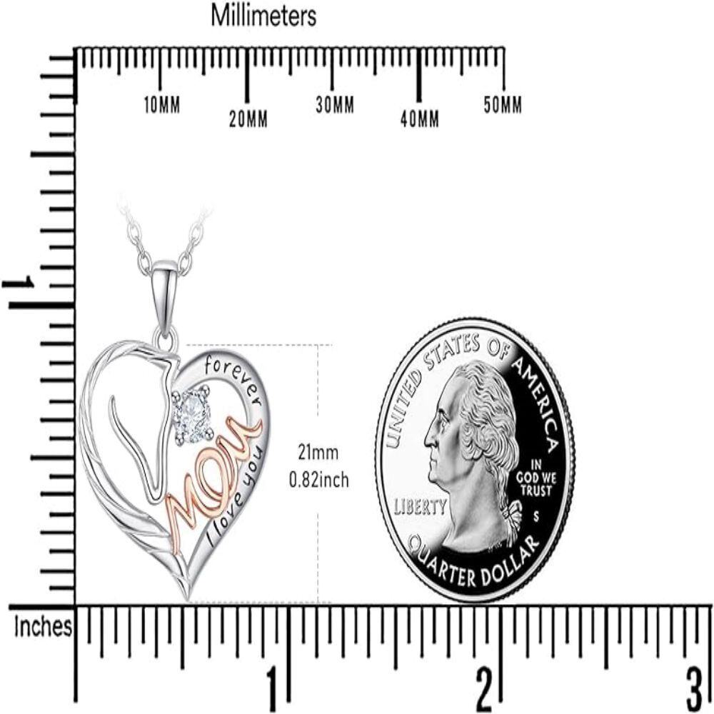 Sterling Silber zweifarbig Zirkon Herz Anhänger Halskette mit eingraviertem Wort-4