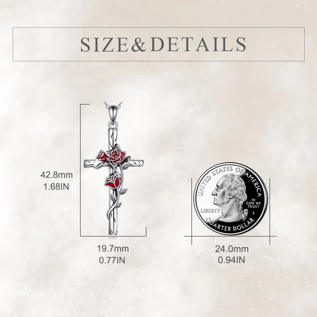 Sterling Silber Rose & Kreuz-Anhänger Halskette-5