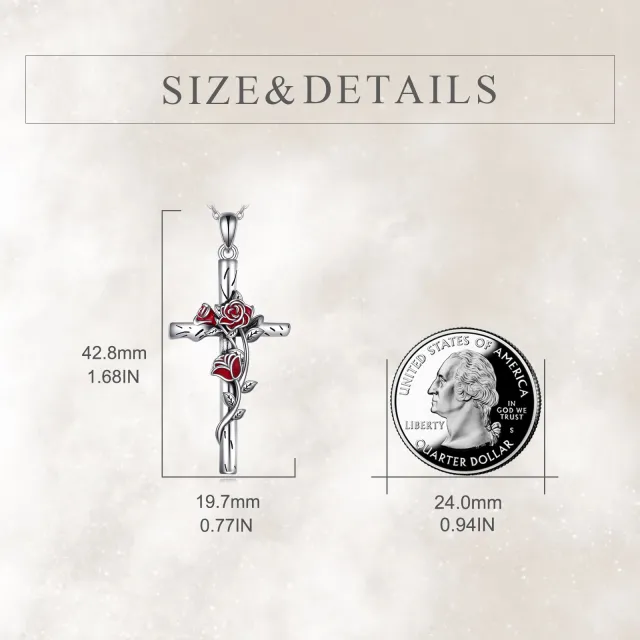 Sterling Silber Rose & Kreuz-Anhänger Halskette-4