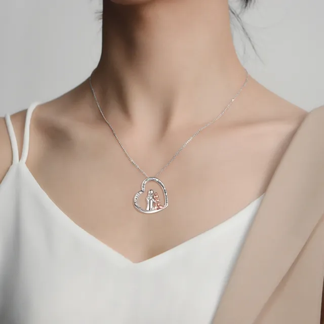 Collar de plata de ley con colgante de madre y corazón con palabra grabada-1