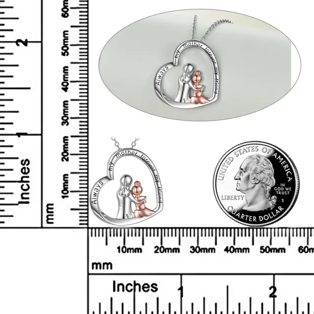 Sterling Silber Mutter & Herz-Anhänger Halskette mit eingraviertem Wort-4