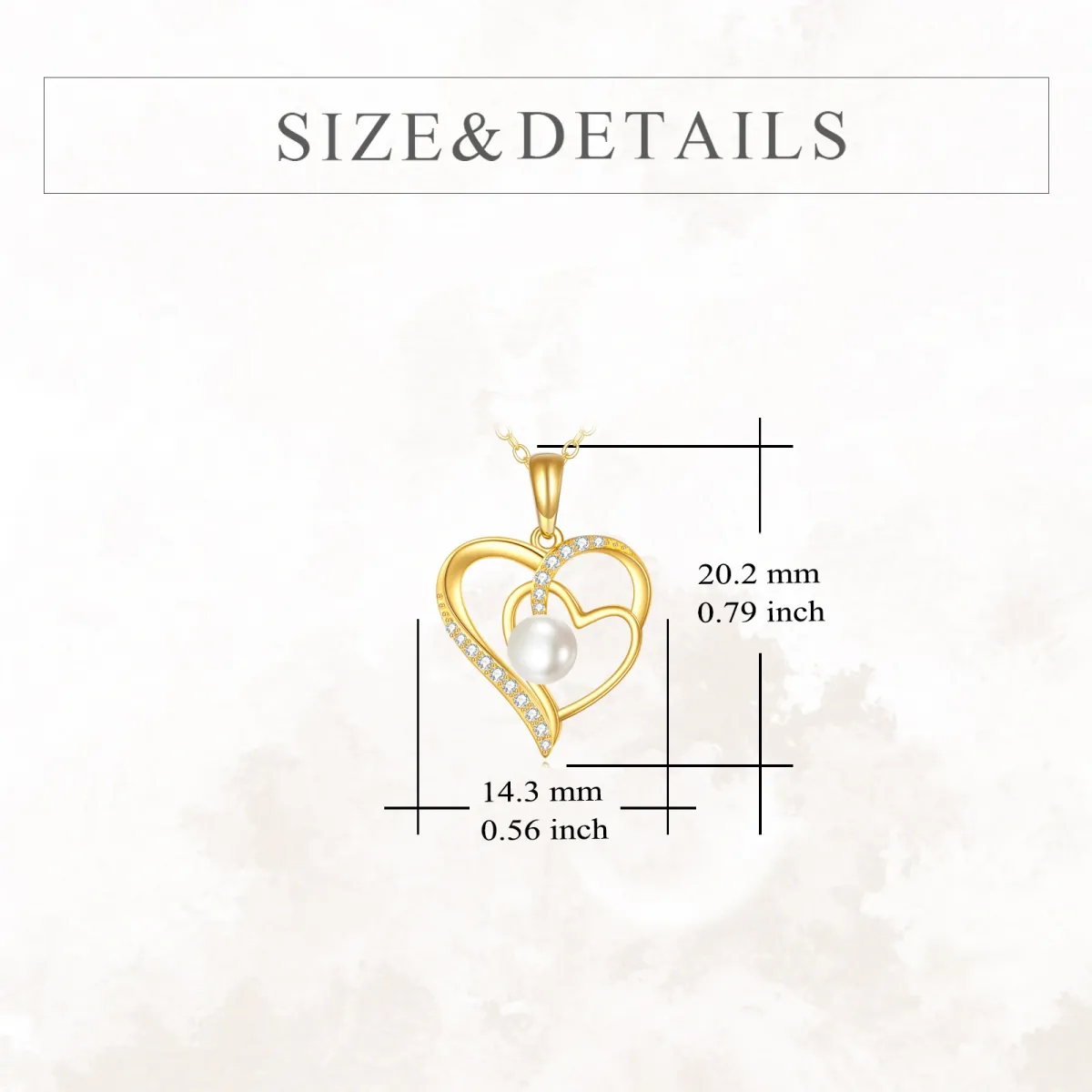 14K Gold Circular Shaped Cubic Zirconia & Pearl Heart With Heart Pendant Necklace-5
