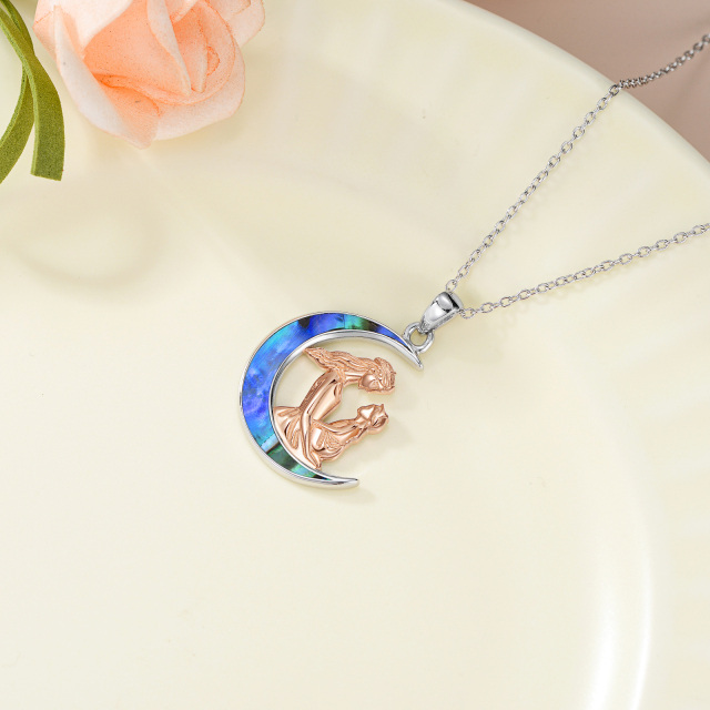 Sterling Silver Two-tone Abalone Shellfish Mother & Daughter Moon Pendant Necklace-3