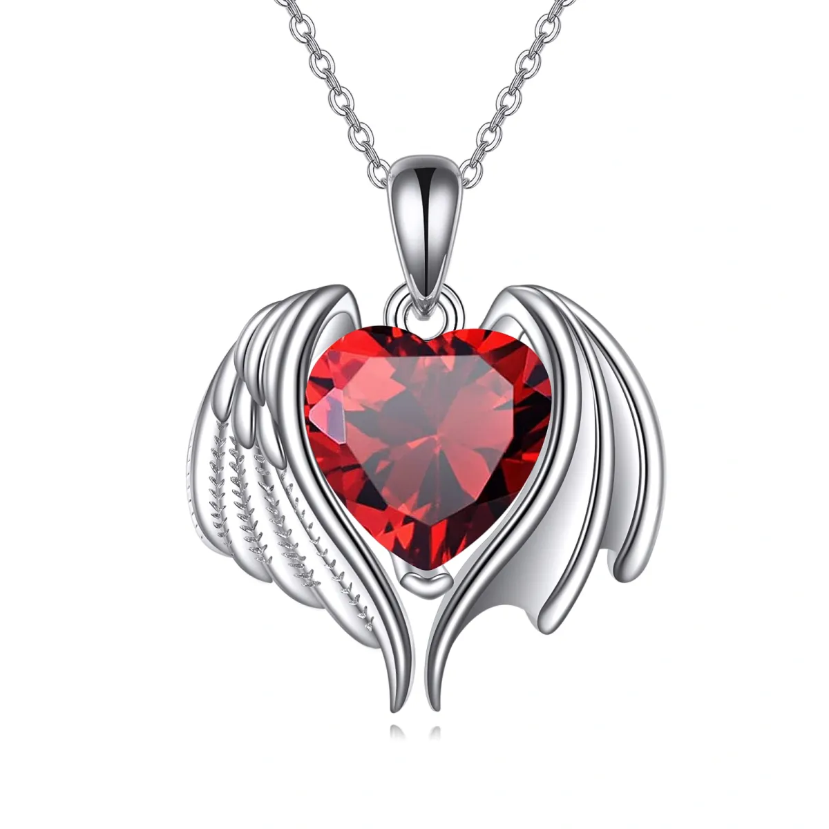 Sterling Silver Crystal Angel Wing & Heart Pendant Necklace-1