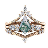 wholesale S925 Sterling Silver Wedding Ring with Diamond and Green Stone-US # 4