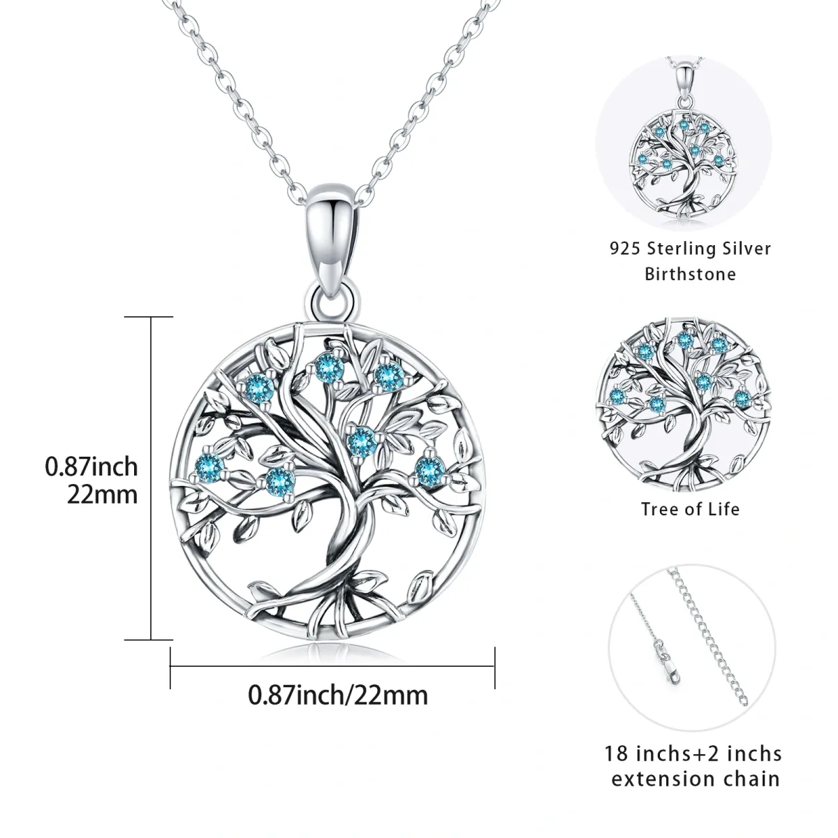 Sterling Silver Cubic Zirconia Tree Of Life Pendant Necklace-4