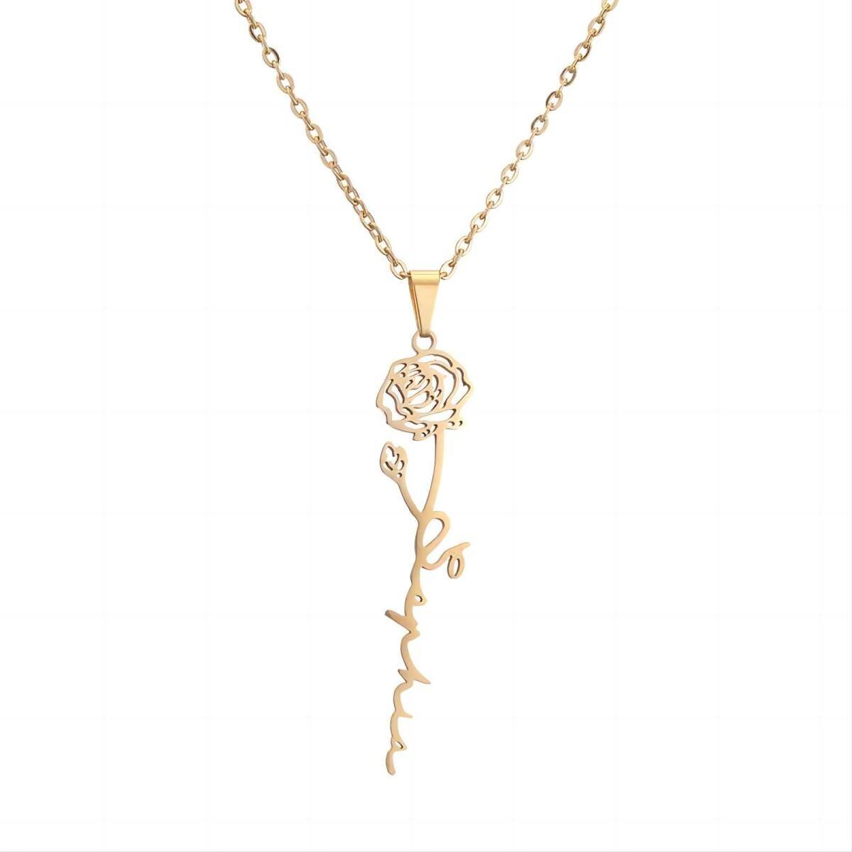 14K Gold Rose Pendant Necklace-1