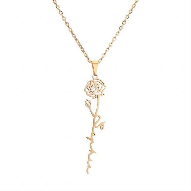 14K Gold Rose Pendant Necklace-0