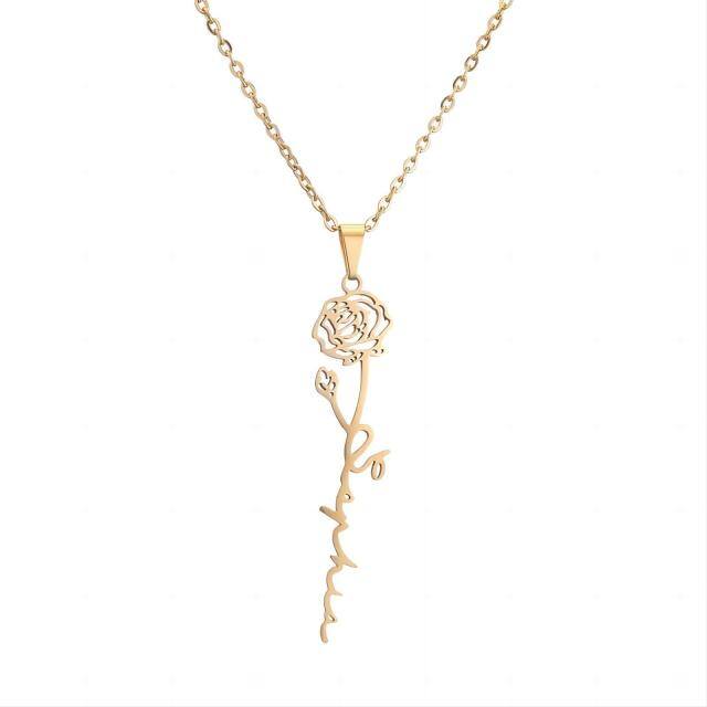 Colar de rosa de ouro 14K com nome personalizado gravado presentes para mulheres e mães-1