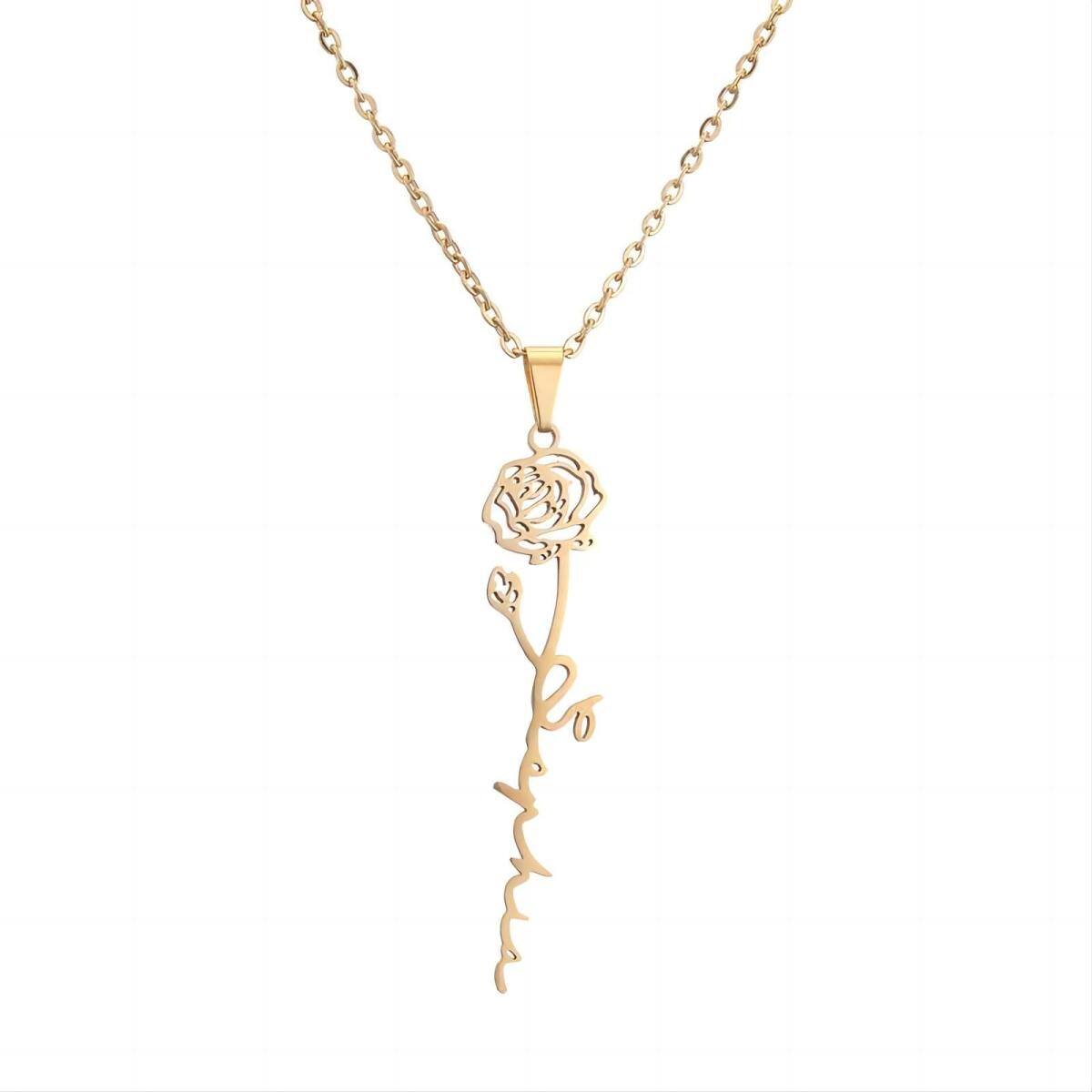 14K Gold Rose Pendant Necklace-3