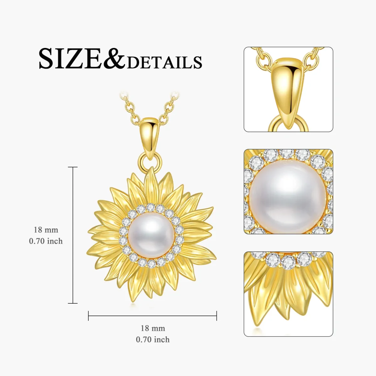 Sterling Silver with Yellow Gold Plated Pearl Sunflower Pendant Necklace-4