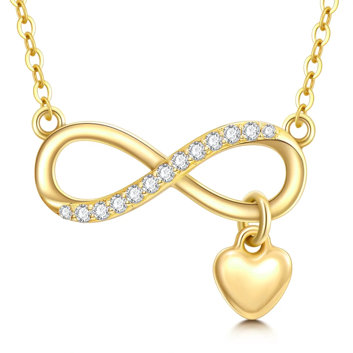Collar colgante de oro de 14 quilates con circonita cúbica en forma de corazón y símbolo d-1
