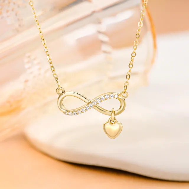 14K Gold Circular Shaped Cubic Zirconia Heart & Infinity Symbol Pendant Necklace-2