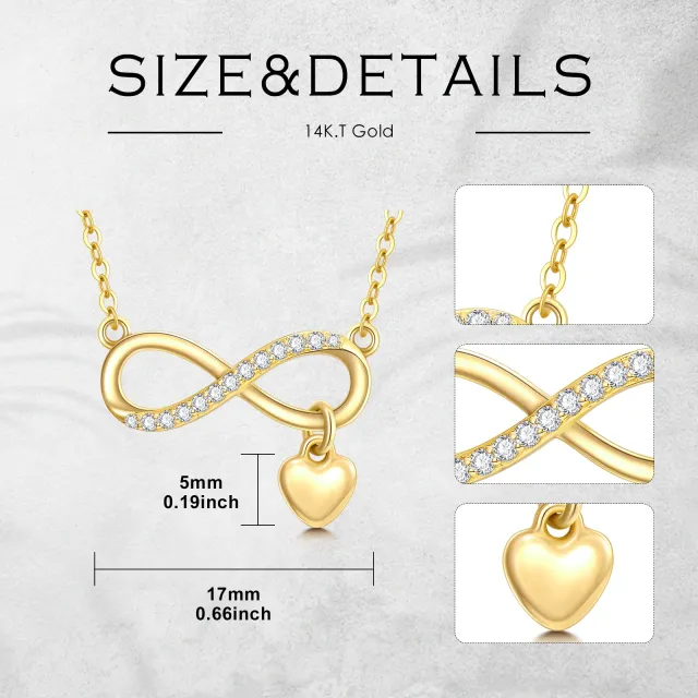 Colar com pingente de zircónio cúbico em forma de coração e símbolo do infinito em ouro de-4