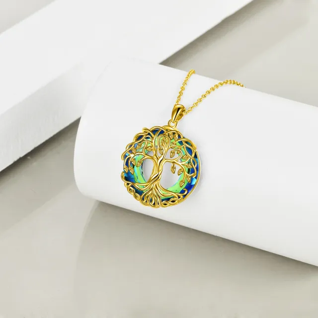 Sterling Silver with Yellow Gold Plated Circular Shaped Crystal Tree Of Life Pendant Necklace-2