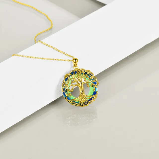 Sterling Silver with Yellow Gold Plated Circular Shaped Crystal Tree Of Life Pendant Necklace-3