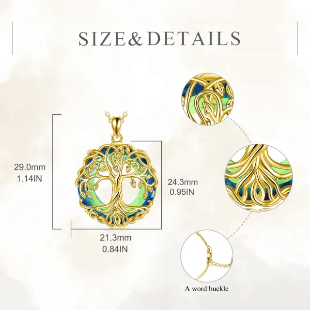 Sterling Silver with Yellow Gold Plated Circular Shaped Crystal Tree Of Life Pendant Necklace-4