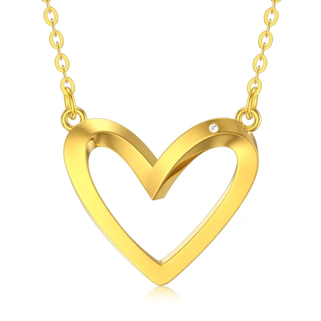 18K Gold Circular Shaped Diamond Heart Pendant Necklace-0