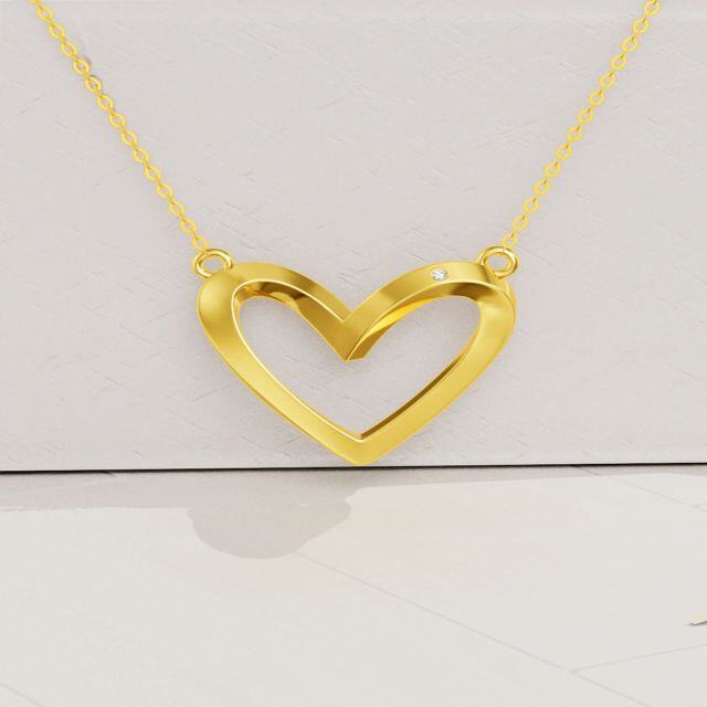 18K Gold Circular Shaped Diamond Heart Pendant Necklace-2