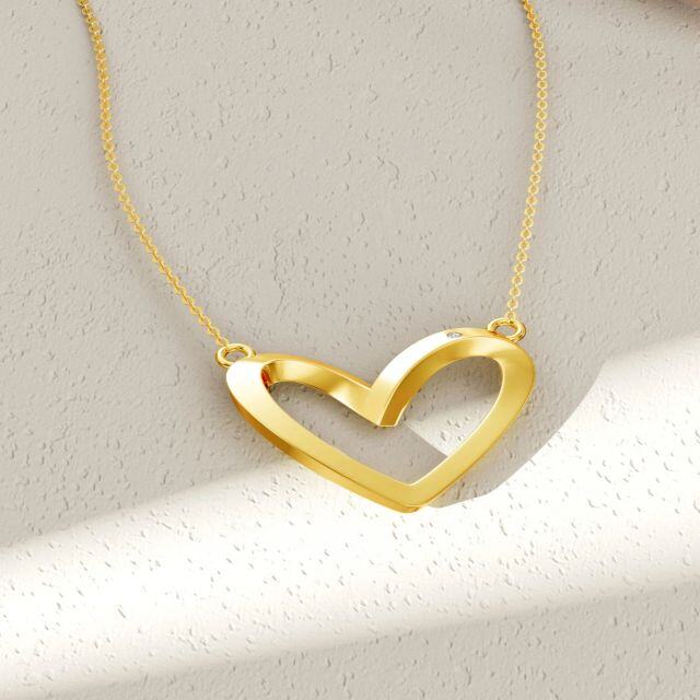 18K Gold Circular Shaped Diamond Heart Pendant Necklace-3