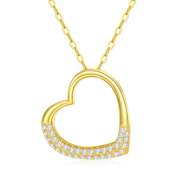 14K Gold Circular Shaped Moissanite Heart Pendant Necklace-4