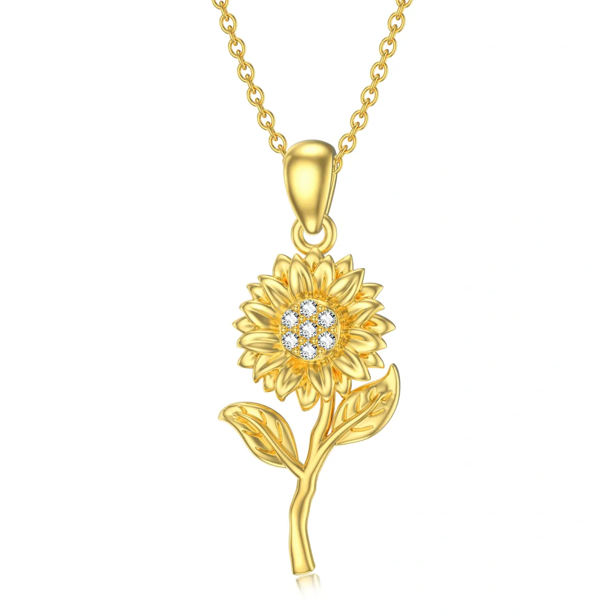 14K Gold Moissanit Sonnenblumen-Anhänger Halskette-1