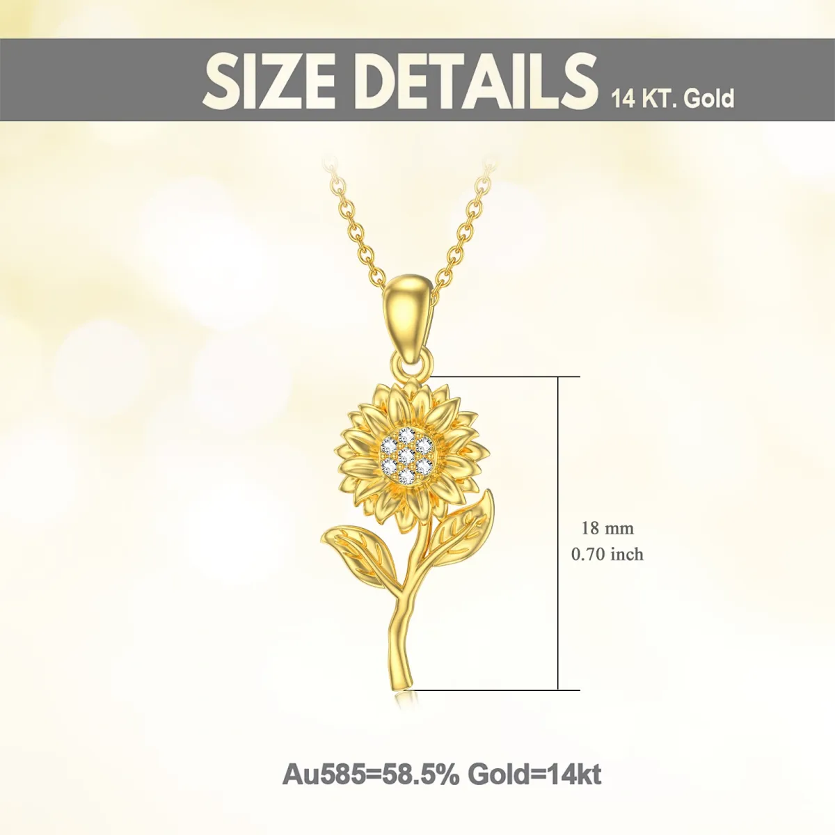 14K Gold Moissanit Sonnenblumen-Anhänger Halskette-5