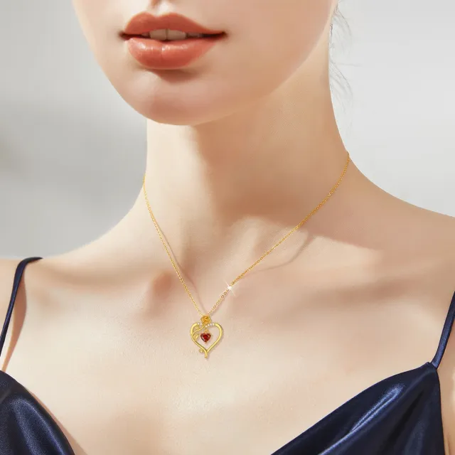 14K Gold Herzform Kristall Rose & Herz Anhänger Halskette-1