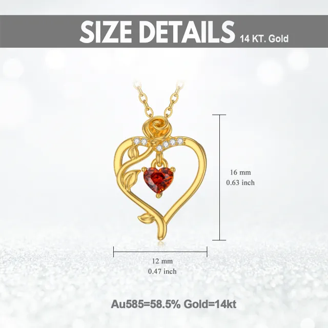 14K Gold Heart Shaped Crystal Rose & Heart Pendant Necklace-4