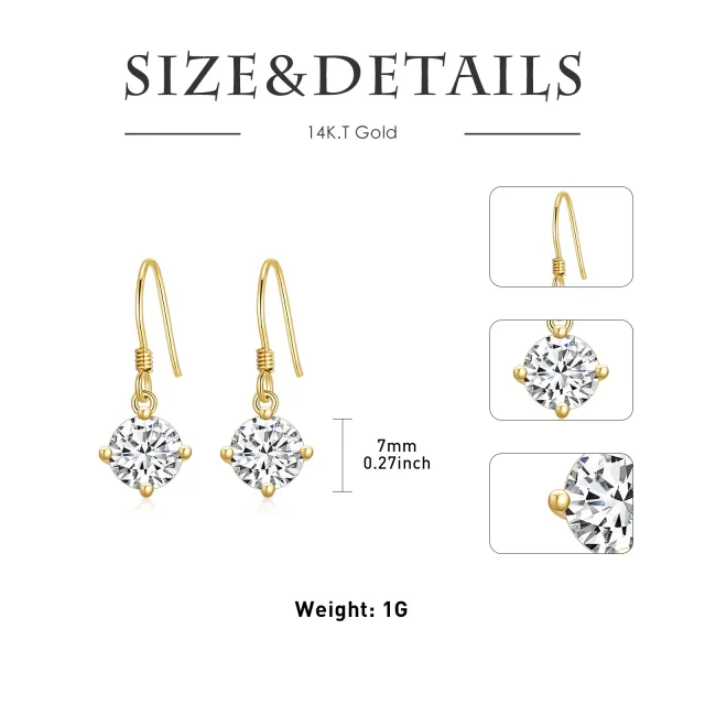 Boucles d'oreilles pendantes en or 14K à zircon cubique rond/sphérique-3