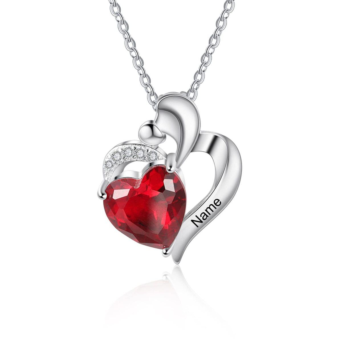 Sterling Silver Cubic Zirconia Heart Personalized Classic Name Birthstone Pendant Necklace-1