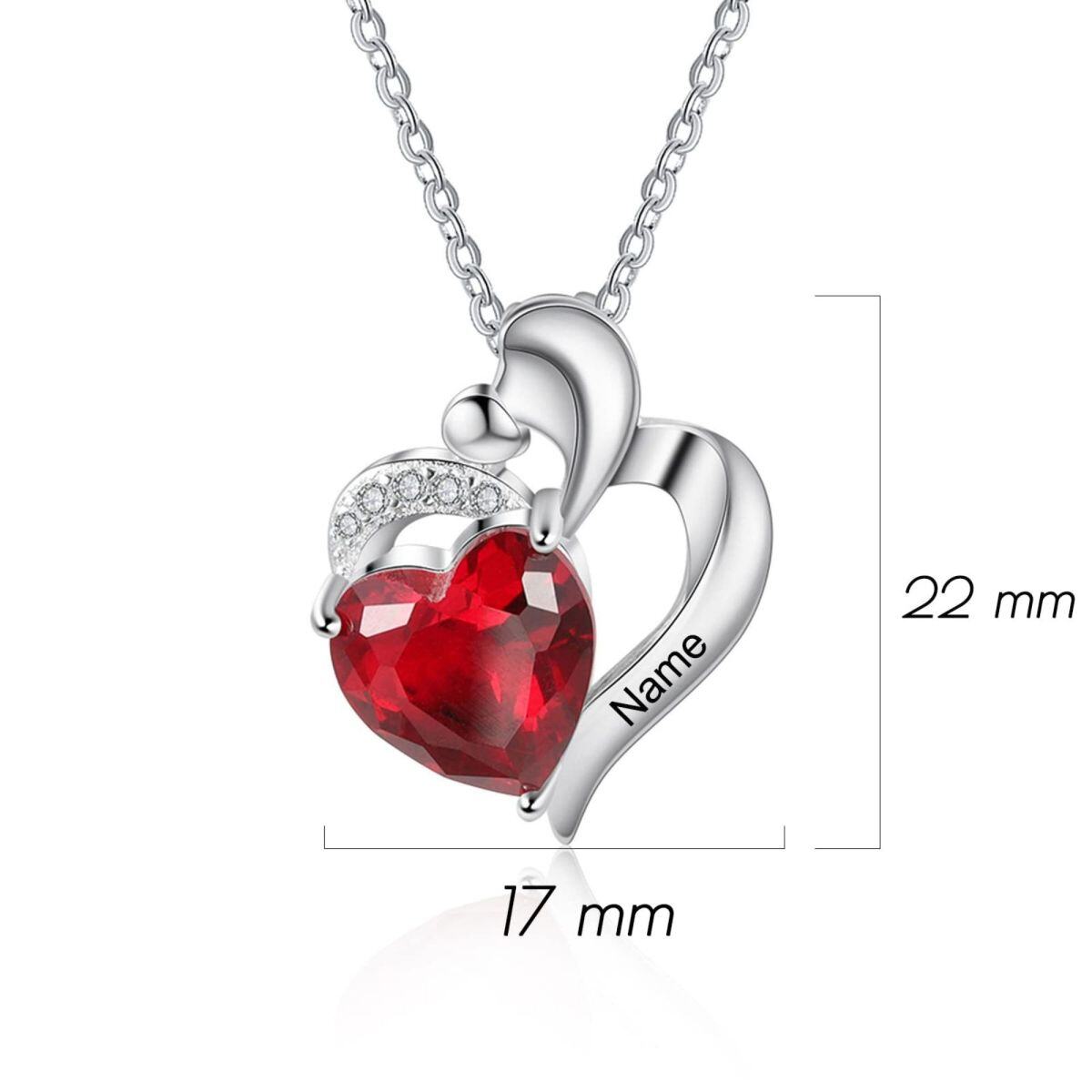 Sterling Silver Cubic Zirconia Heart Personalized Classic Name Birthstone Pendant Necklace-4