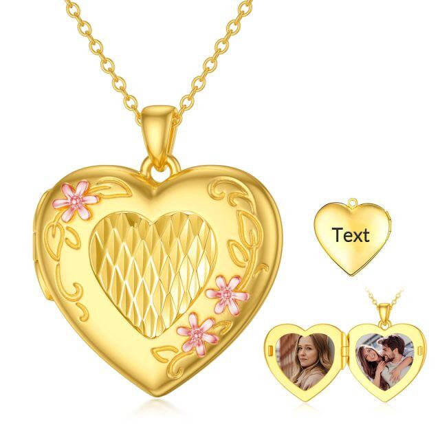 14K Gold Heart Personalized Photo Locket Necklace with Engraved Word-0
