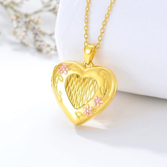 14K Gold Heart Personalized Photo Locket Necklace with Engraved Word-2