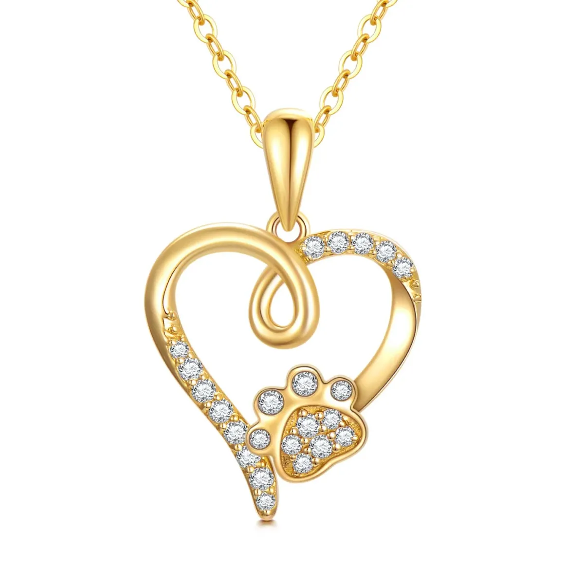 14K Gold Cubic Zirconia Footprints & Heart Pendant Necklace-1