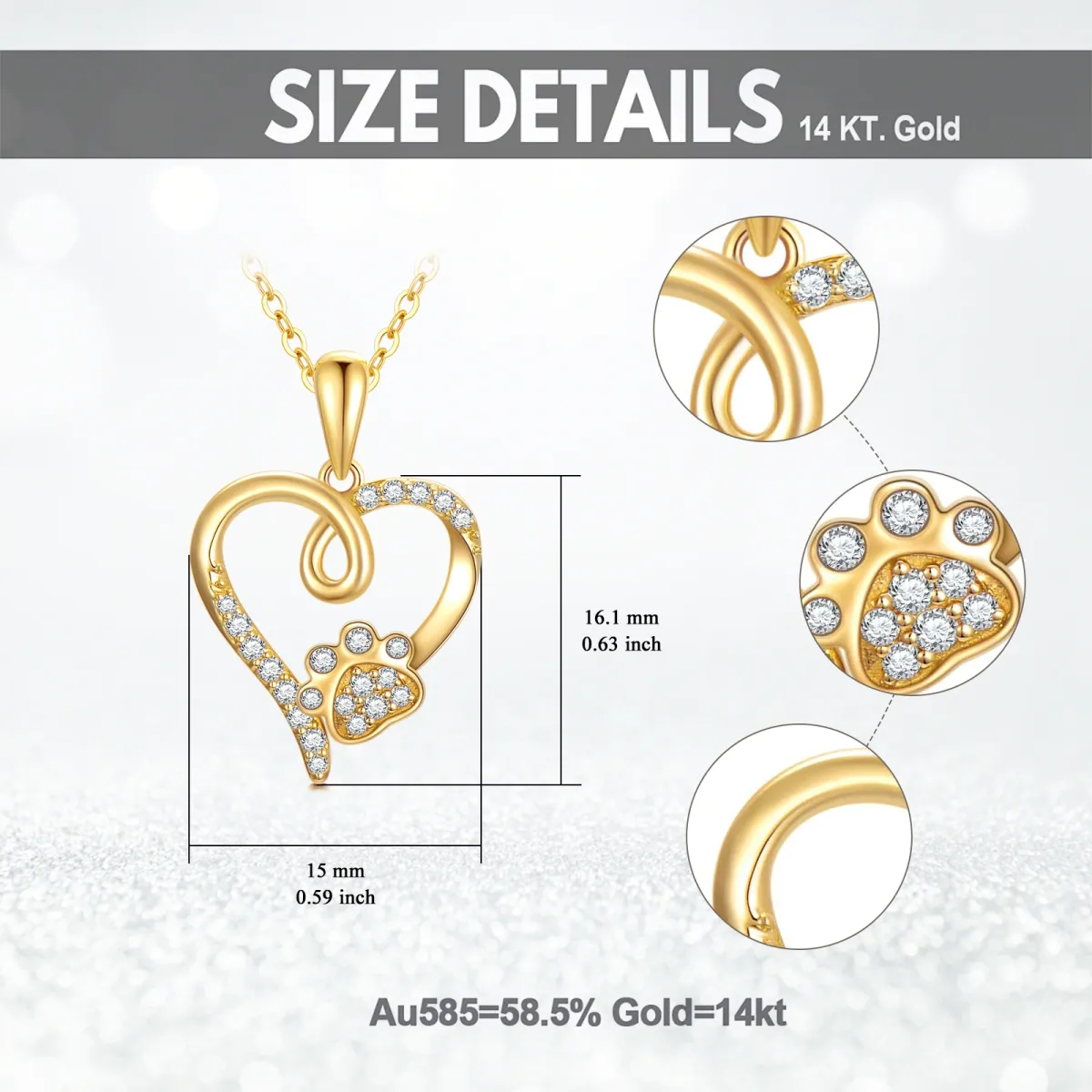 14K Gold Cubic Zirkonia Fußabdrücke & Herz-Anhänger Halskette-5