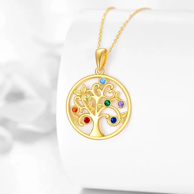 14K Gold Circular Shaped Cubic Zirconia Tree Of Life & Chakras Pendant Necklace-3