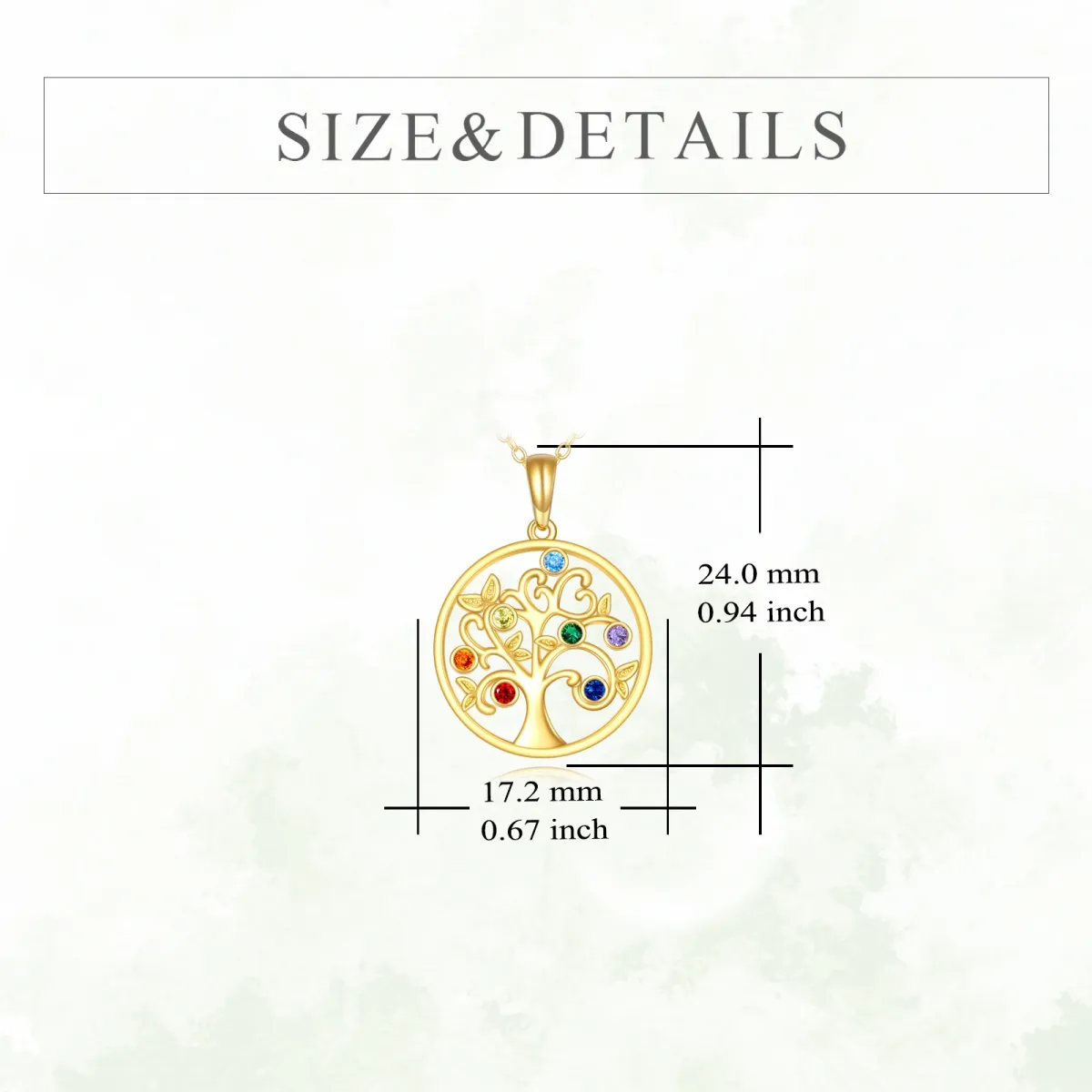 14K Gold kreisförmig geformt Cubic Zirkonia Baum des Lebens & Chakren Anhänger Halskette-5